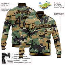 Laden Sie das Bild in den Galerie-Viewer, Custom Camo Old Gold-Black Digital Camouflage 3D Bomber Full-Snap Varsity Letterman Salute To Service Jacket
