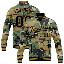 Load image into Gallery viewer, Custom Camo Old Gold-Black Digital Camouflage 3D Bomber Full-Snap Varsity Letterman Salute To Service Jacket
