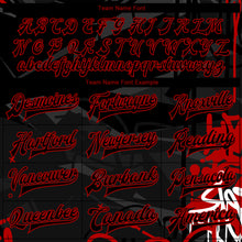 Laden Sie das Bild in den Galerie-Viewer, Custom Graffiti Pattern Black-Red Dark Abstract Urban Street Art 3D Bomber Full-Snap Varsity Letterman Jacket
