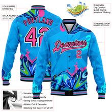 Laden Sie das Bild in den Galerie-Viewer, Custom Graffiti Pattern Pink-Black Hiphop Abstract Urban Street Art 3D Bomber Full-Snap Varsity Letterman Jacket
