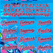 Laden Sie das Bild in den Galerie-Viewer, Custom Graffiti Pattern Pink-Black Hiphop Abstract Urban Street Art 3D Bomber Full-Snap Varsity Letterman Jacket
