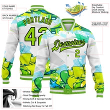 Laden Sie das Bild in den Galerie-Viewer, Custom Graffiti Pattern Neon Green-Black Trendy Abstract Urban Street Art 3D Bomber Full-Snap Varsity Letterman Jacket
