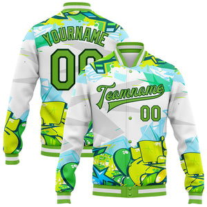 Custom Graffiti Pattern Neon Green-Black Trendy Abstract Urban Street Art 3D Bomber Full-Snap Varsity Letterman Jacket