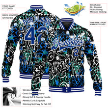 Laden Sie das Bild in den Galerie-Viewer, Custom Graffiti Pattern Royal-White Abstract Grunge Art 3D Bomber Full-Snap Varsity Letterman Jacket
