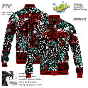 Custom Graffiti Pattern Black-Red Abstract Grunge Art 3D Bomber Full-Snap Varsity Letterman Jacket