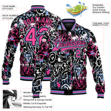 Laden Sie das Bild in den Galerie-Viewer, Custom Graffiti Pattern Pink-Light Blue Abstract Grunge Art 3D Bomber Full-Snap Varsity Letterman Jacket
