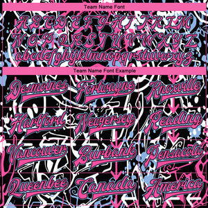 Custom Graffiti Pattern Pink-Light Blue Abstract Grunge Art 3D Bomber Full-Snap Varsity Letterman Jacket