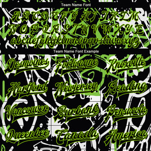 Custom Graffiti Pattern Black-Neon Green Abstract Grunge Art 3D Bomber Full-Snap Varsity Letterman Jacket