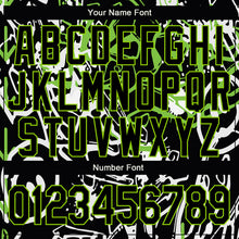 Laden Sie das Bild in den Galerie-Viewer, Custom Graffiti Pattern Black-Neon Green Abstract Grunge Art 3D Bomber Full-Snap Varsity Letterman Jacket
