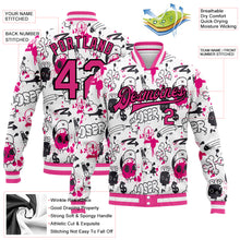 Загрузить изображение в средство просмотра галереи, Custom Graffiti Pattern Pink-Black Abstract Grunge Art 3D Bomber Full-Snap Varsity Letterman Jacket
