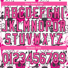 Laden Sie das Bild in den Galerie-Viewer, Custom Graffiti Pattern Pink-Black Abstract Grunge Art 3D Bomber Full-Snap Varsity Letterman Jacket
