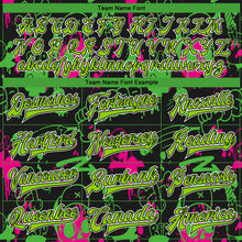 Laden Sie das Bild in den Galerie-Viewer, Custom Graffiti Pattern Neon Green-Black Abstract Grunge Art 3D Bomber Full-Snap Varsity Letterman Jacket
