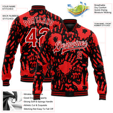 Laden Sie das Bild in den Galerie-Viewer, Custom Graffiti Pattern Red-White Hand Painted Blood Handprint 3D Bomber Full-Snap Varsity Letterman Jacket
