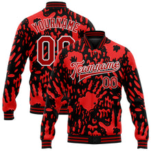 Laden Sie das Bild in den Galerie-Viewer, Custom Graffiti Pattern Red-White Hand Painted Blood Handprint 3D Bomber Full-Snap Varsity Letterman Jacket
