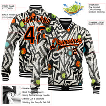 Laden Sie das Bild in den Galerie-Viewer, Custom Graffiti Pattern Black-Orange Modern Geometric Grunge Art 3D Bomber Full-Snap Varsity Letterman Jacket
