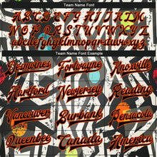Laden Sie das Bild in den Galerie-Viewer, Custom Graffiti Pattern Black-Orange Modern Geometric Grunge Art 3D Bomber Full-Snap Varsity Letterman Jacket
