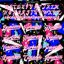 Laden Sie das Bild in den Galerie-Viewer, Custom Graffiti Pattern White-Pink Modern Geometric Grunge Art 3D Bomber Full-Snap Varsity Letterman Jacket
