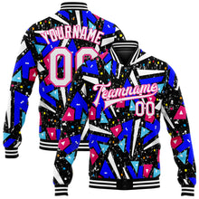 Load image into Gallery viewer, Custom Graffiti Pattern White-Pink Modern Geometric Grunge Art 3D Bomber Full-Snap Varsity Letterman Jacket
