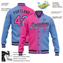 Загрузить изображение в средство просмотра галереи, Custom Light Blue Pink-Black Bomber Full-Snap Varsity Letterman Gradient Fashion Jacket
