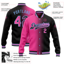 Load image into Gallery viewer, Custom Black Pink-Light Blue Bomber Full-Snap Varsity Letterman Gradient Fashion Jacket
