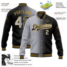 Laden Sie das Bild in den Galerie-Viewer, Custom Black Gray-Old Gold Bomber Full-Snap Varsity Letterman Gradient Fashion Jacket
