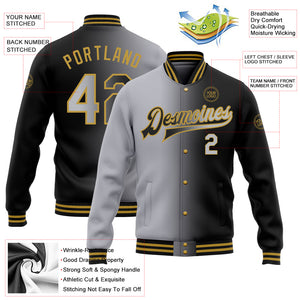 Custom Black Gray-Old Gold Bomber Full-Snap Varsity Letterman Gradient Fashion Jacket