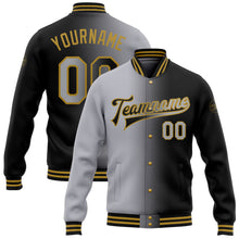 Load image into Gallery viewer, Custom Black Gray-Old Gold Bomber Full-Snap Varsity Letterman Gradient Fashion Jacket
