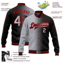 Load image into Gallery viewer, Custom Black Gray-Red Bomber Full-Snap Varsity Letterman Gradient Fashion Jacket
