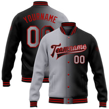 Load image into Gallery viewer, Custom Black Gray-Red Bomber Full-Snap Varsity Letterman Gradient Fashion Jacket
