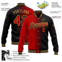 Laden Sie das Bild in den Galerie-Viewer, Custom Black Red-Old Gold Bomber Full-Snap Varsity Letterman Gradient Fashion Jacket
