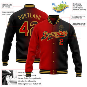 Custom Black Red-Old Gold Bomber Full-Snap Varsity Letterman Gradient Fashion Jacket