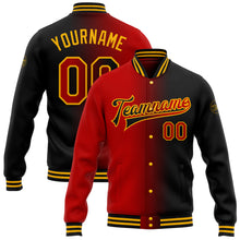 Load image into Gallery viewer, Custom Black Red-Gold Bomber Full-Snap Varsity Letterman Gradient Fashion Jacket
