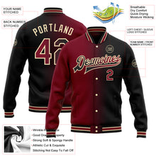 Laden Sie das Bild in den Galerie-Viewer, Custom Black Crimson-City Cream Bomber Full-Snap Varsity Letterman Gradient Fashion Jacket
