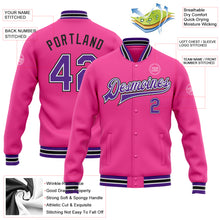 Load image into Gallery viewer, Custom Pink Purple-Black Bomber Full-Snap Varsity Letterman Jacket
