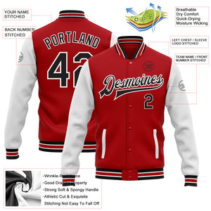 Custom Red Black-White Bomber Full-Snap Varsity Letterman Two Tone Jacket