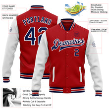 Laden Sie das Bild in den Galerie-Viewer, Custom Red Navy-White Bomber Full-Snap Varsity Letterman Two Tone Jacket
