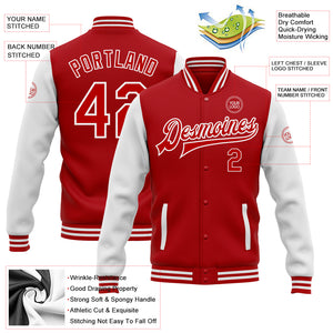 Custom Red White Bomber Full-Snap Varsity Letterman Two Tone Jacket