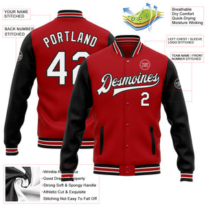 Custom Red White-Black Bomber Full-Snap Varsity Letterman Two Tone Jacket