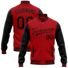 Laden Sie das Bild in den Galerie-Viewer, Custom Red Black Bomber Full-Snap Varsity Letterman Two Tone Jacket
