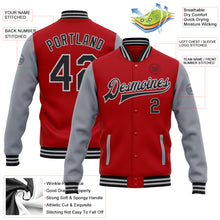 Load image into Gallery viewer, Custom Red Black-Gray Bomber Full-Snap Varsity Letterman Two Tone Jacket
