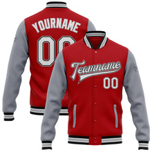 Load image into Gallery viewer, Custom Red White Black-Gray Bomber Full-Snap Varsity Letterman Two Tone Jacket
