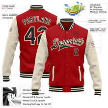 Load image into Gallery viewer, Custom Red Black-Cream Bomber Full-Snap Varsity Letterman Two Tone Jacket
