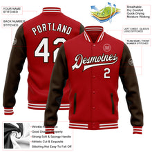 Load image into Gallery viewer, Custom Red White-Brown Bomber Full-Snap Varsity Letterman Two Tone Jacket
