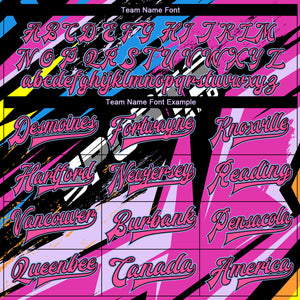 Custom Graffiti Pattern Pink Black-Light Blue Sports 3D Bomber Full-Snap Varsity Letterman Jacket