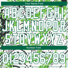 Laden Sie das Bild in den Galerie-Viewer, Custom Graffiti Pattern White-Kelly Green Grunge Art 3D Bomber Full-Snap Varsity Letterman Jacket
