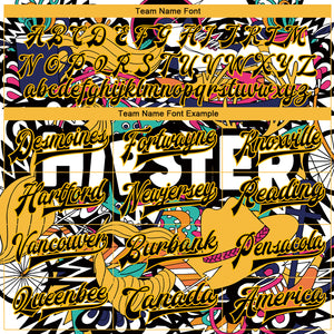 Custom Graffiti Pattern Black-Gold Hipster Lifestyle 3D Bomber Full-Snap Varsity Letterman Jacket