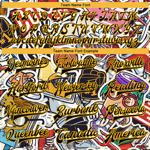 Custom Graffiti Pattern Black-Gold Vintage College Colorful Art 3D Bomber Full-Snap Varsity Letterman Jacket