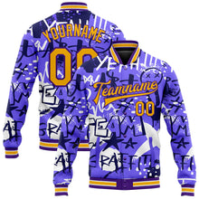 Load image into Gallery viewer, Custom Graffiti Pattern Gold-Purple Grunge Street Art 3D Bomber Full-Snap Varsity Letterman Jacket
