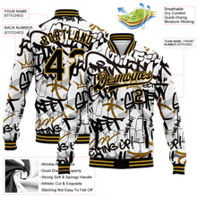 Load image into Gallery viewer, Custom Graffiti Pattern Black-Old Gold Grunge Urban Street Art 3D Bomber Full-Snap Varsity Letterman Jacket
