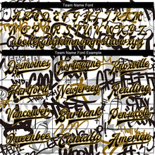 Laden Sie das Bild in den Galerie-Viewer, Custom Graffiti Pattern Black-Old Gold Grunge Urban Street Art 3D Bomber Full-Snap Varsity Letterman Jacket
